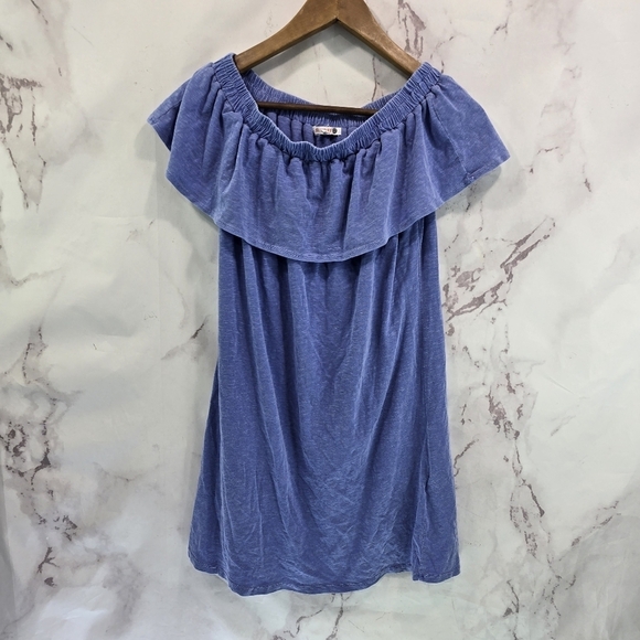 Sundry Dress Womens 0 XS Blue Mini Off Shoulder Cover Up Stretch Knit Flounce - Picture 1 of 9